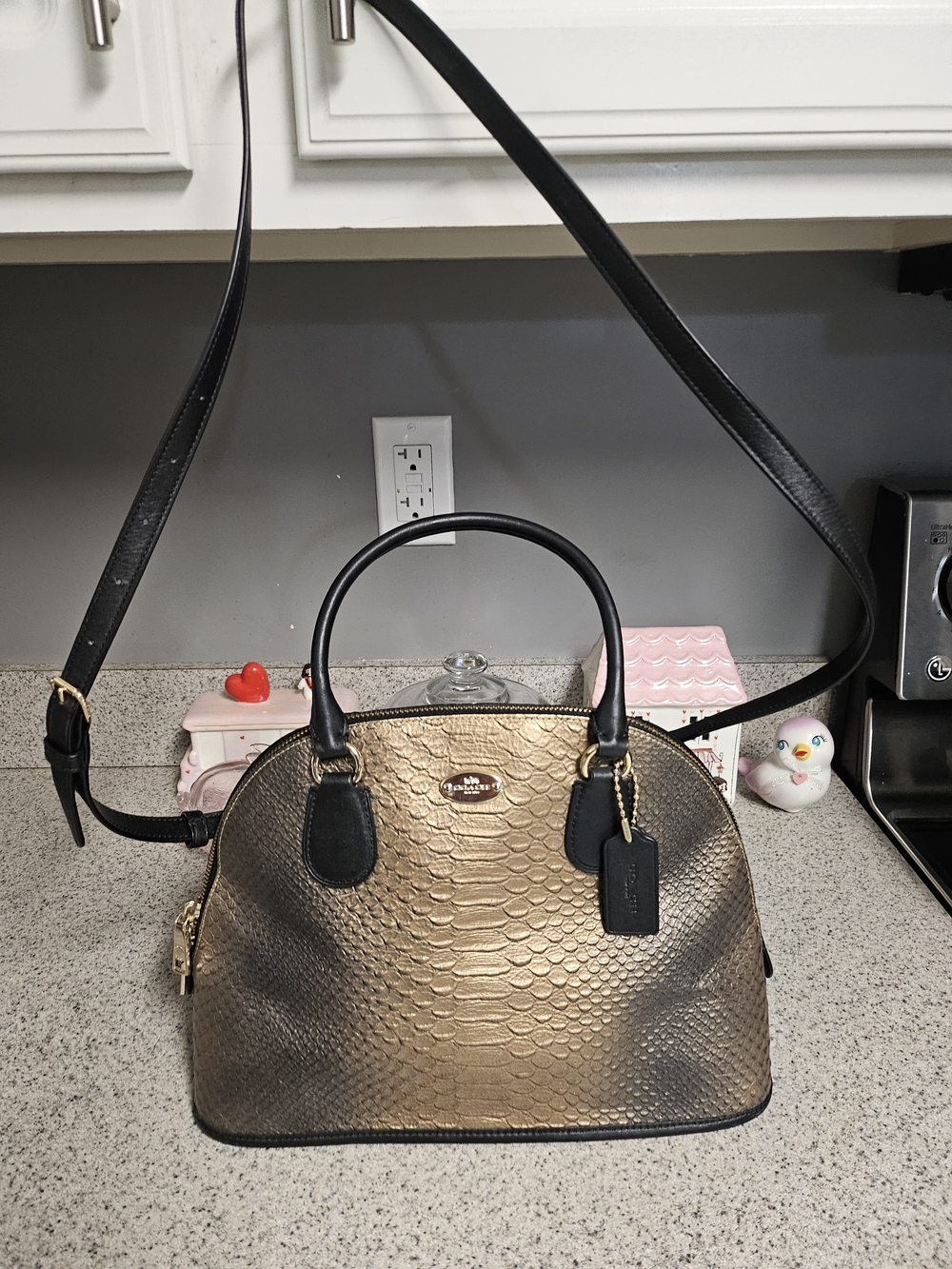 COACH CORA DOMED SNAKEPRINT SATCHEL CROSSBODY BAG GOLD - Picture 6 of 13